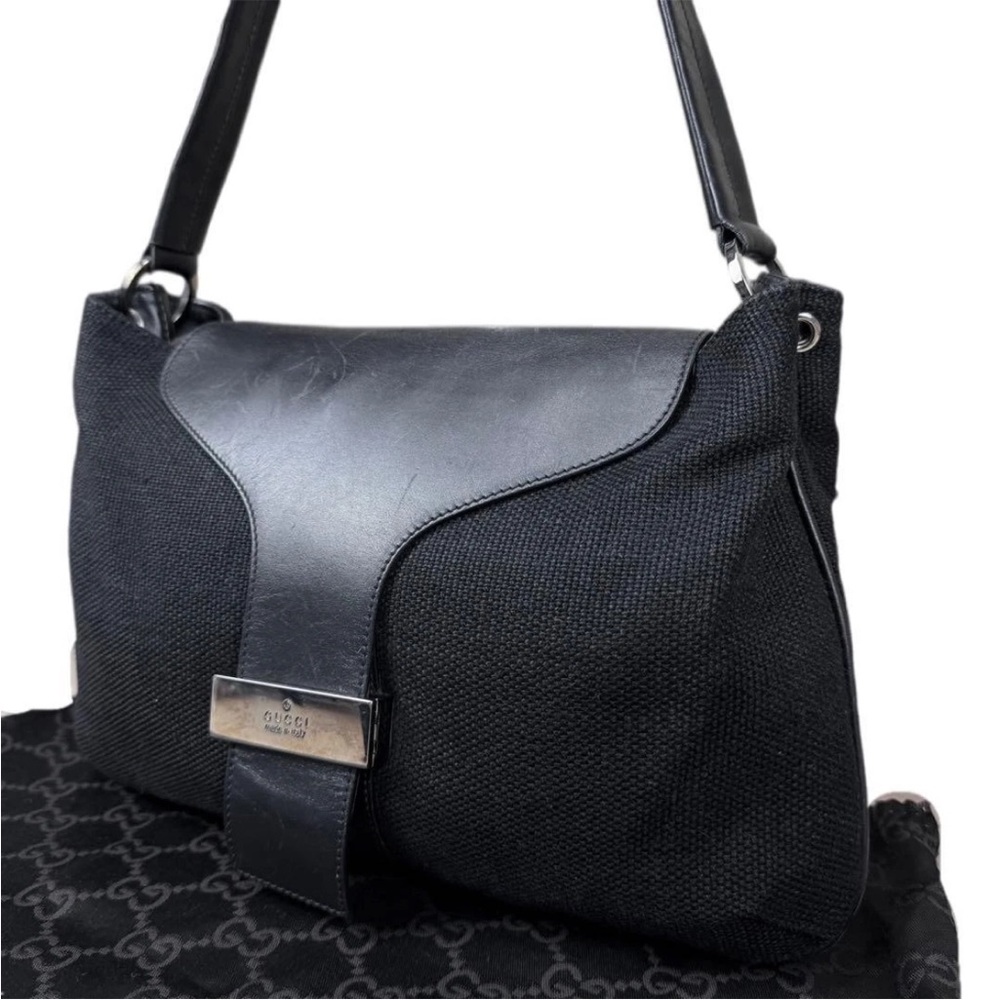 Gucci Black Leather and Fabric Shoulder Bag